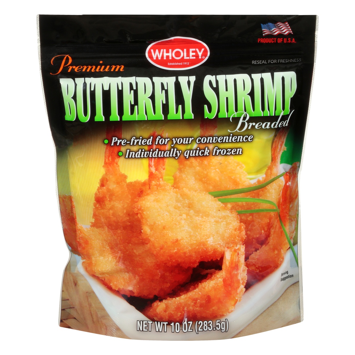 slide 1 of 1, Wholey Butterfly Shrimp, Premium, Breaded, 10 oz