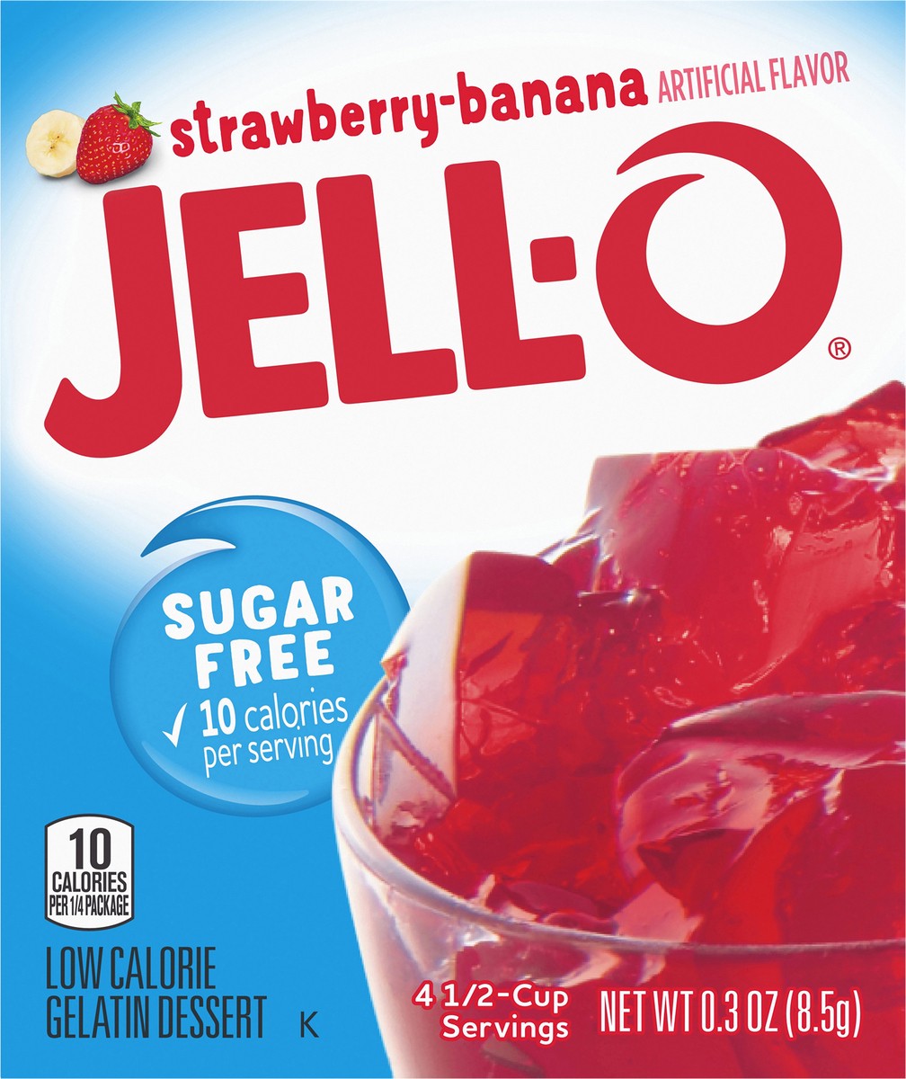 slide 9 of 9, Jell-O Strawberry Banana Artificially Flavored Zero Sugar Low Calorie Gelatin Dessert Mix, 0.3 oz Box, 0.3 oz