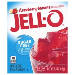 Jell-O Strawberry Banana Artificially Flavored Zero Sugar Low Calorie Gelatin Dessert Mix, 0.3 oz Box