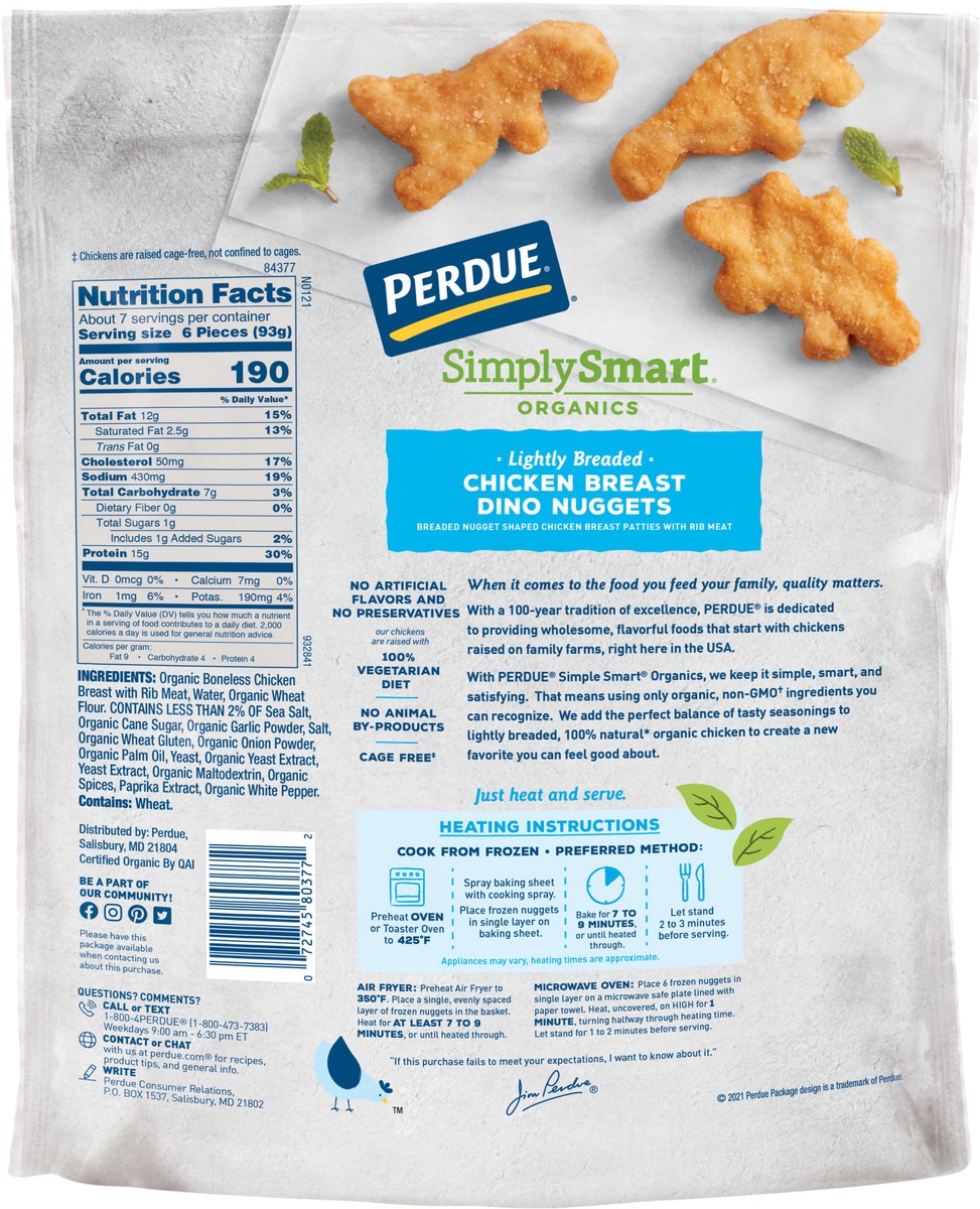 slide 3 of 3, PERDUE SIMPLY SMART ORGANICS Lightly Breaded Chicken Dino Nuggets, 24 oz, 24 oz