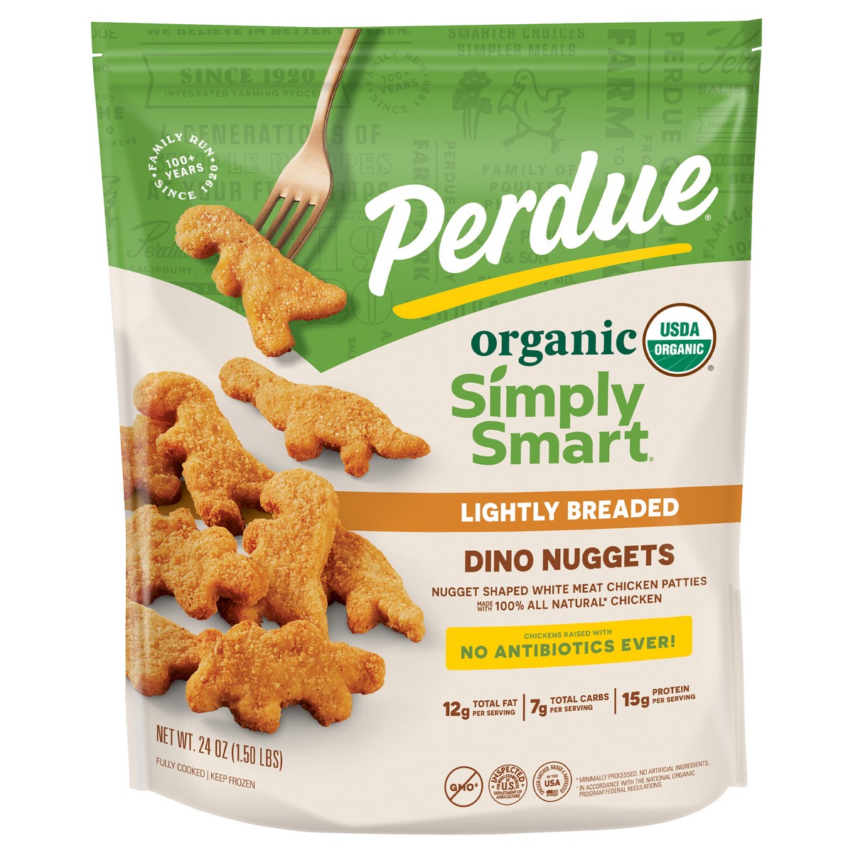 slide 1 of 3, PERDUE SIMPLY SMART ORGANICS Lightly Breaded Chicken Dino Nuggets, 24 oz, 24 oz