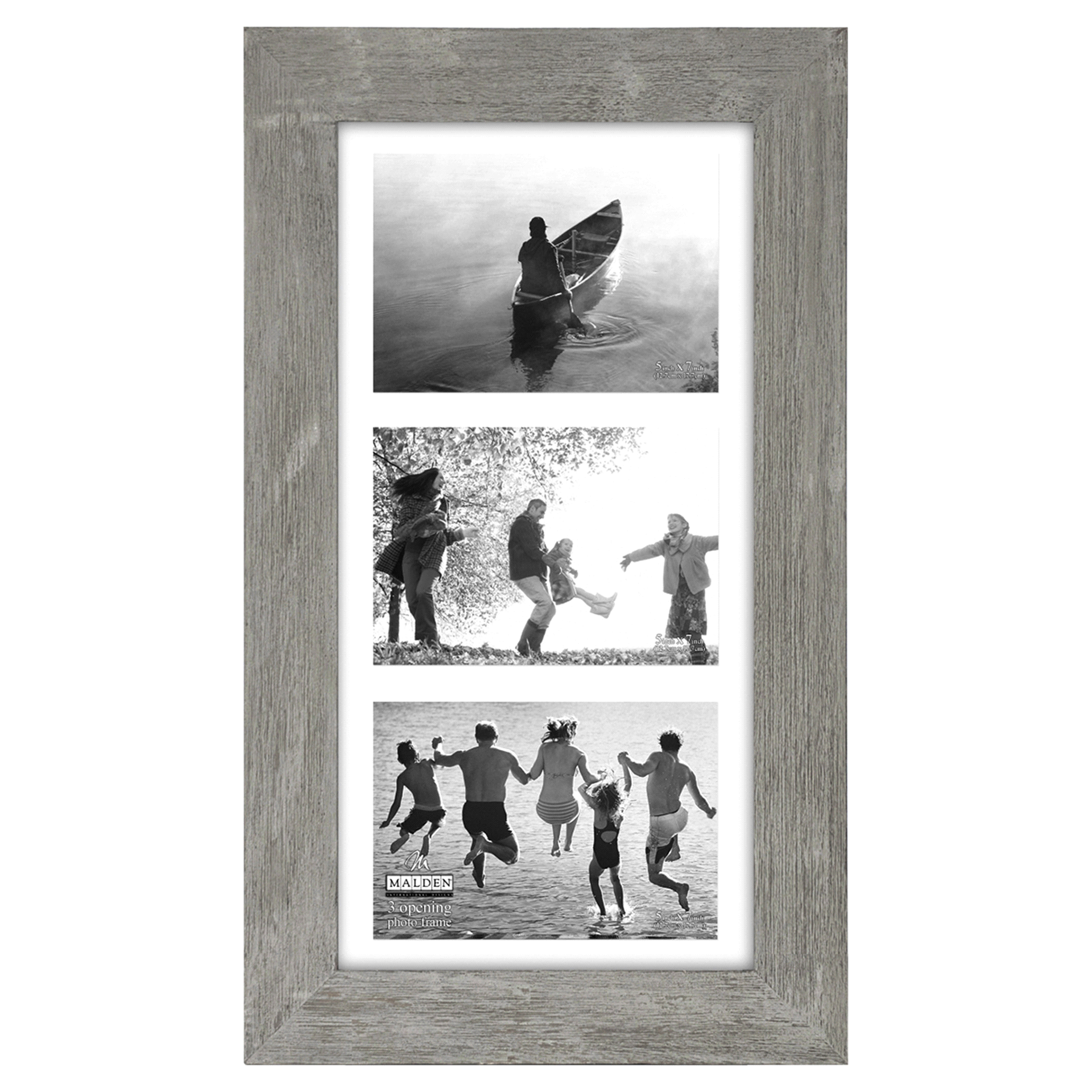 slide 1 of 1, Malden Distressed Manhattan Matted 3 Openings Gray Picture Frame, 5 in x 7 in