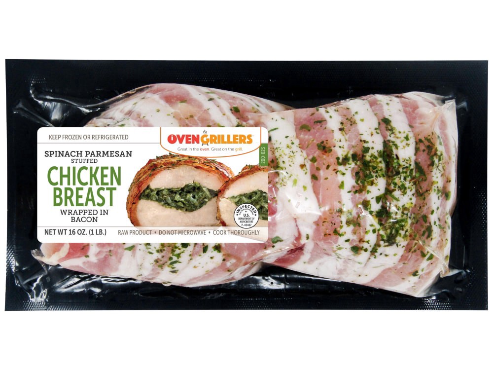slide 1 of 1, OvenGrillers™ Spinach Parmesan Stuffed Chicken Breast Wrapped in Bacon, 16 oz