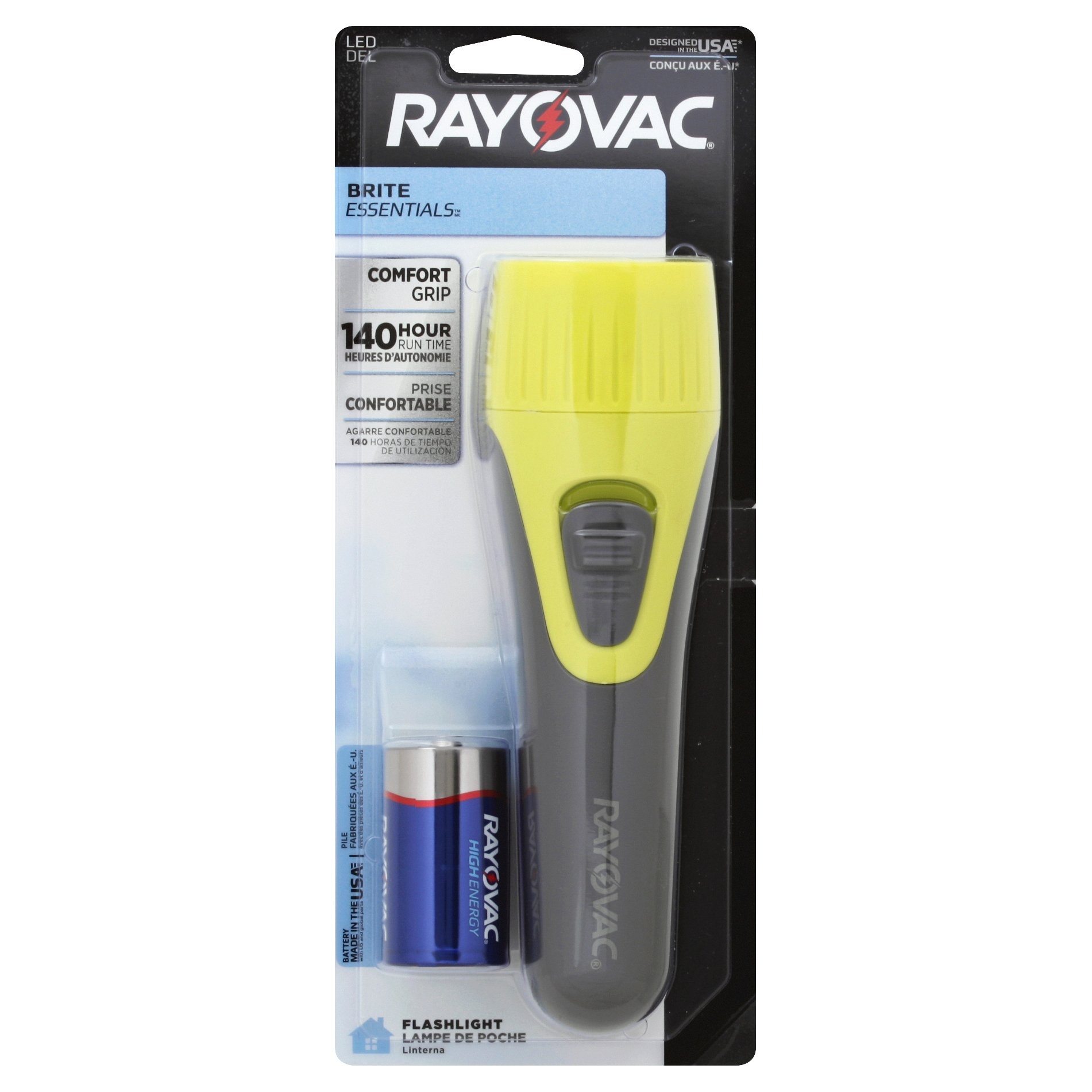 slide 1 of 1, RAYOVAC Brite Essentials (1)D LED Comfort Grip Flashlight, 1 ct