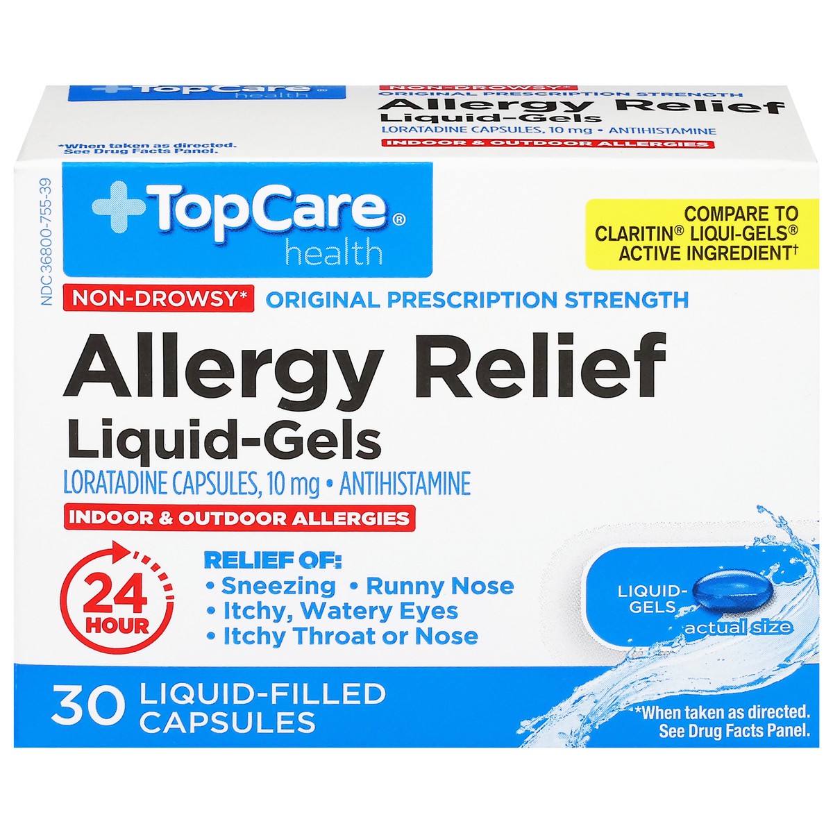 slide 4 of 4, TopCare Health 10 mg Original Prescription Strength Non-Drowsy Allergy Relief 30 Liquid-Gels, 30 ct