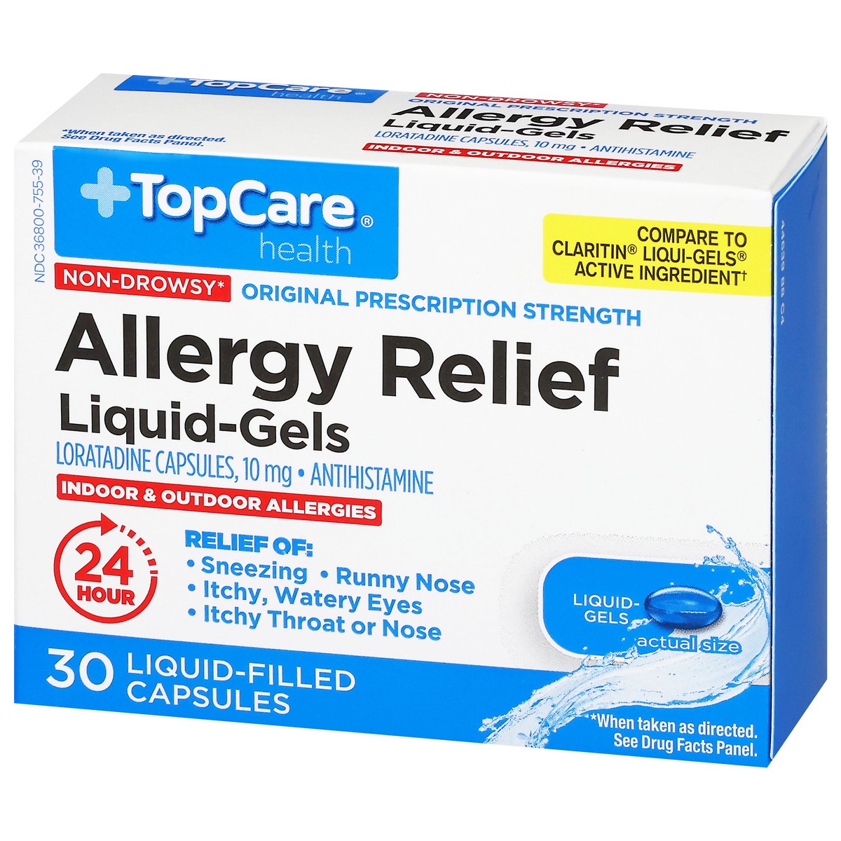 slide 2 of 4, TopCare Health 10 mg Original Prescription Strength Non-Drowsy Allergy Relief 30 Liquid-Gels, 30 ct