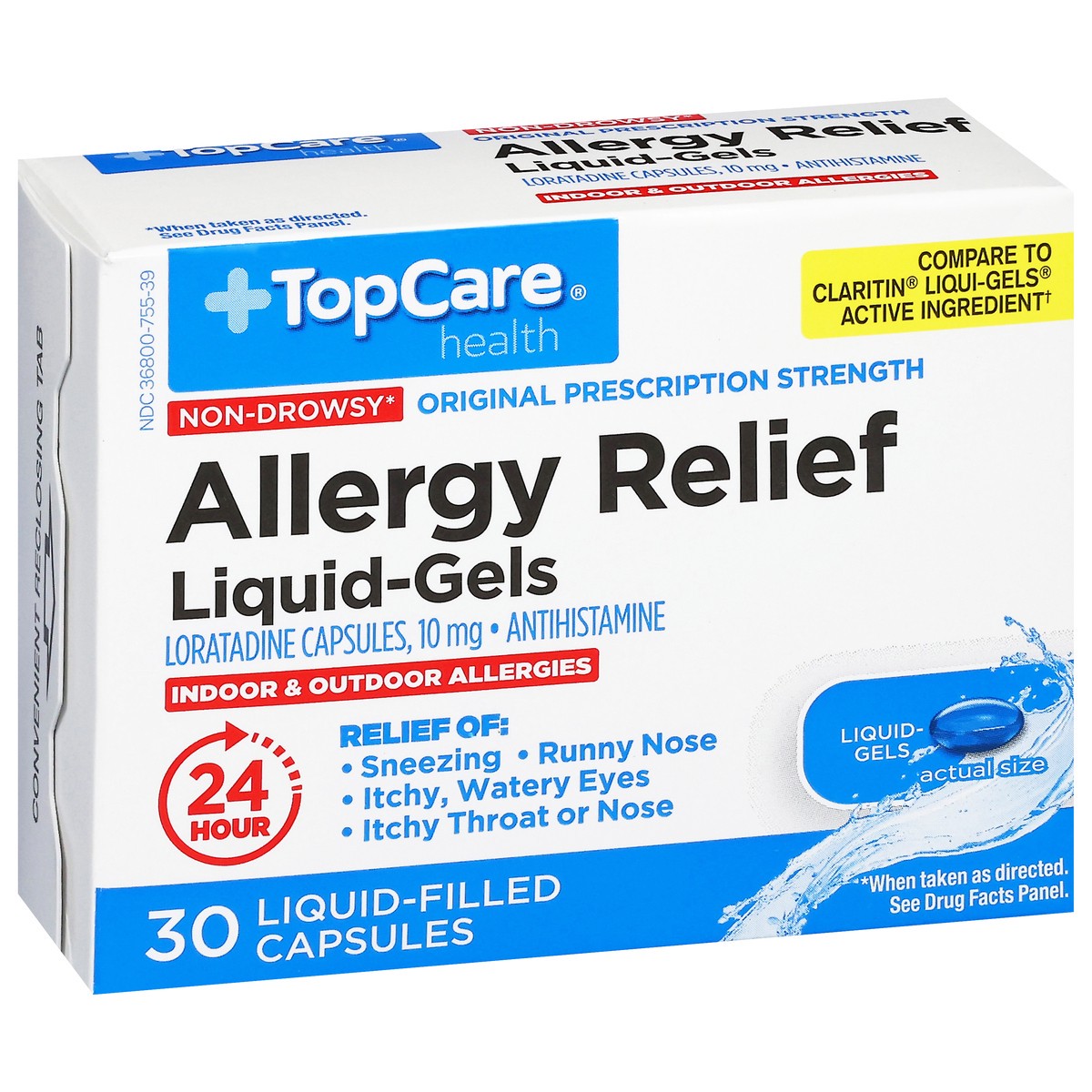 slide 3 of 4, TopCare Health 10 mg Original Prescription Strength Non-Drowsy Allergy Relief 30 Liquid-Gels, 30 ct