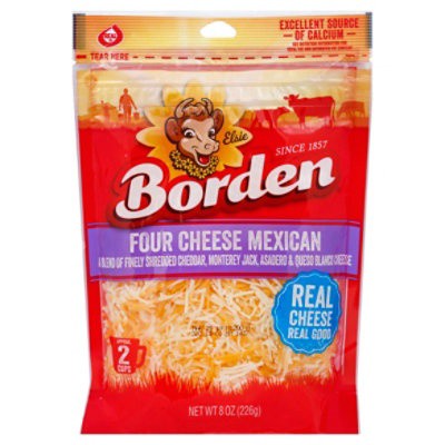 slide 1 of 1, Borden Finely Shredded Cheese, Four Cheese Mexican, 8 oz