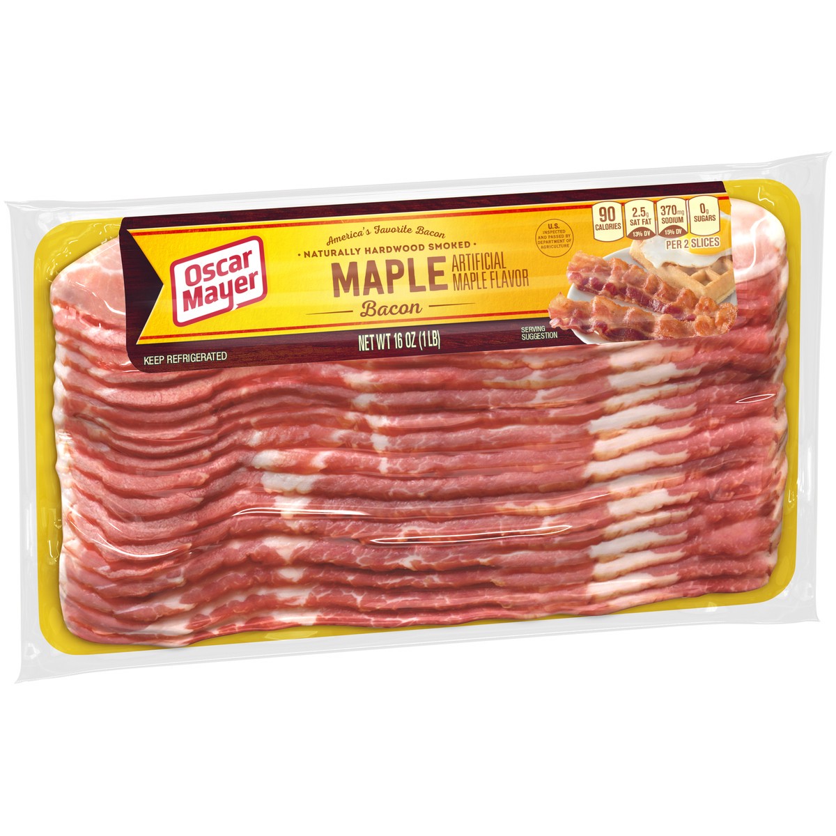 slide 5 of 8, Oscar Mayer Naturally Hardwood Smoked Maple Bacon, 16 oz Pack, 15-17 slices, 16 oz