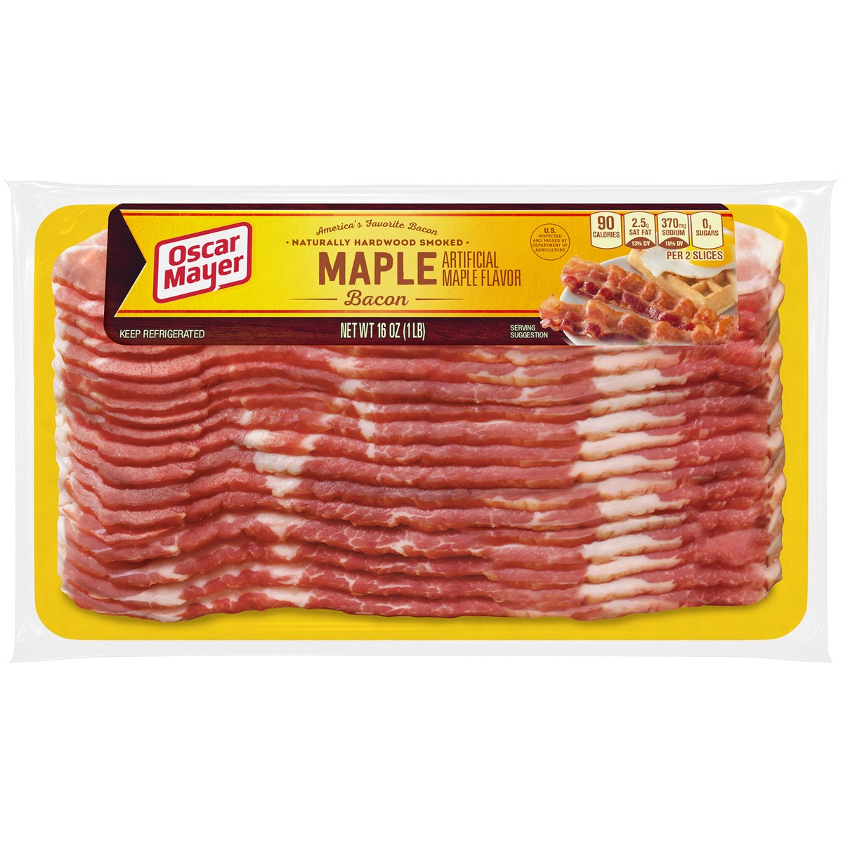 slide 1 of 8, Oscar Mayer Naturally Hardwood Smoked Maple Bacon, 16 oz Pack, 15-17 slices, 16 oz