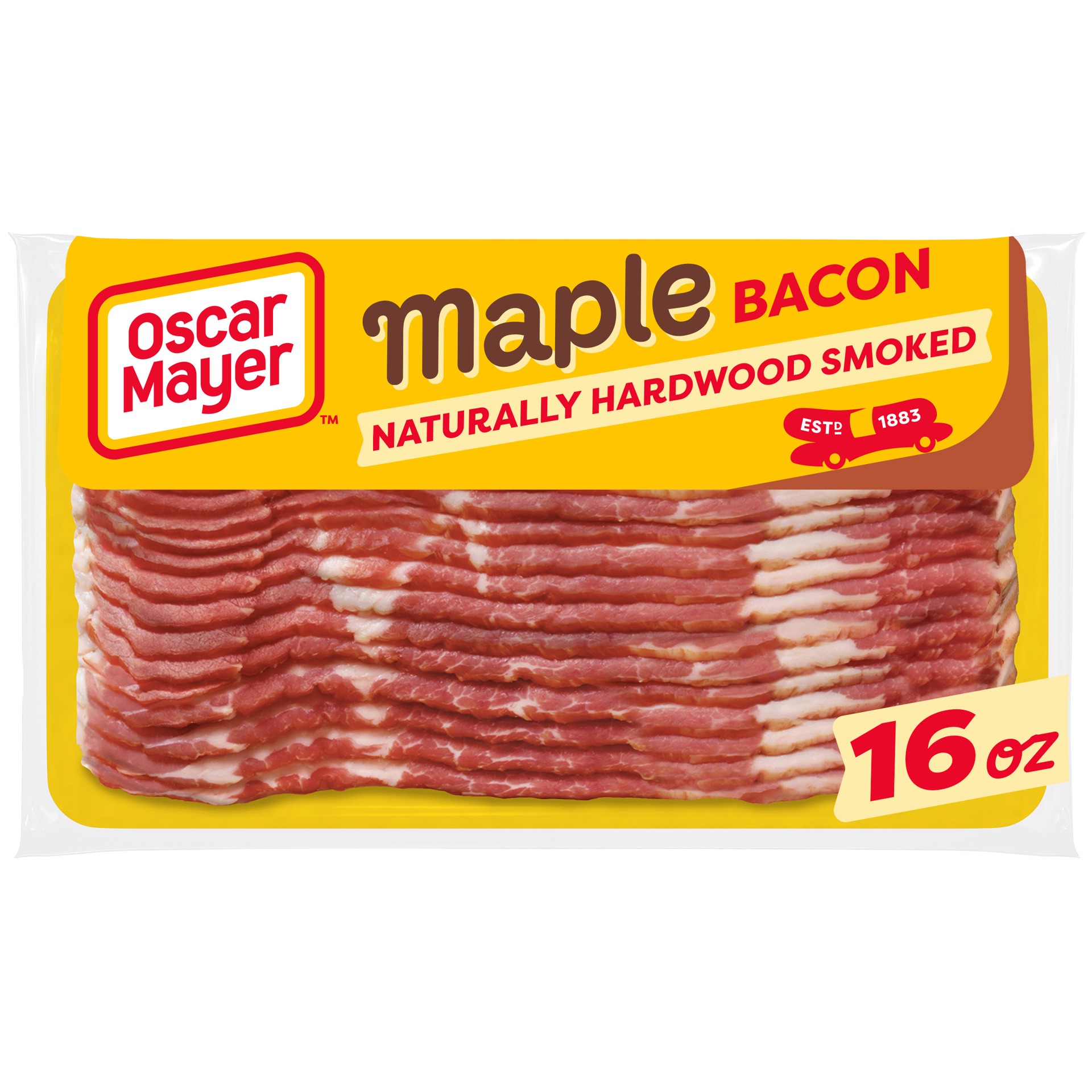 slide 1 of 8, Oscar Mayer Naturally Hardwood Smoked Maple Bacon, 16 oz Pack, 15-17 slices, 16 oz