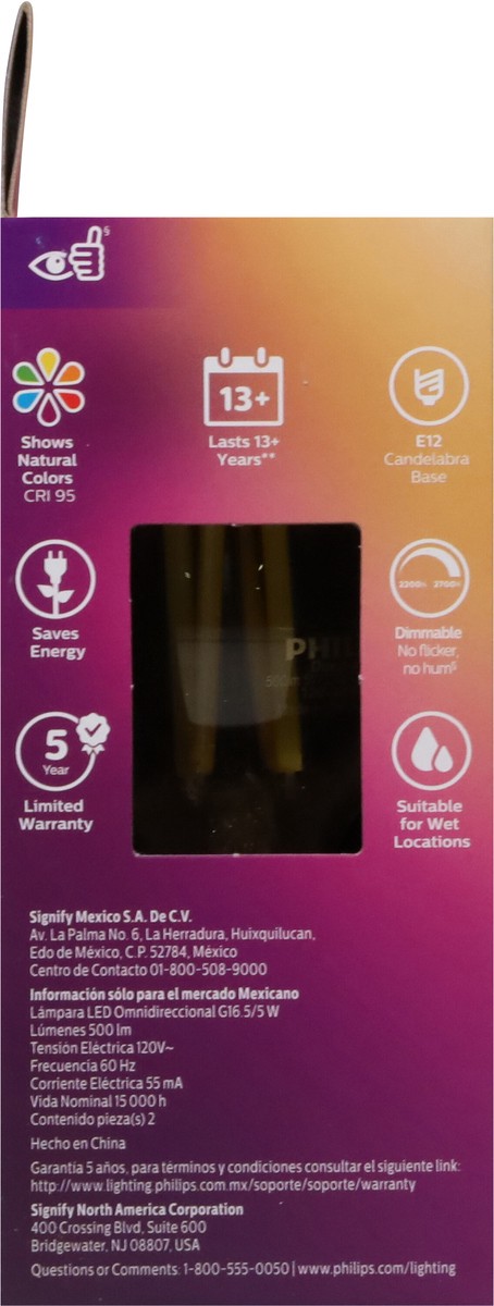 slide 2 of 9, Philips 5-Watt (60-Watt) Globe G16.5 Led Light Bulbs, 2 ct