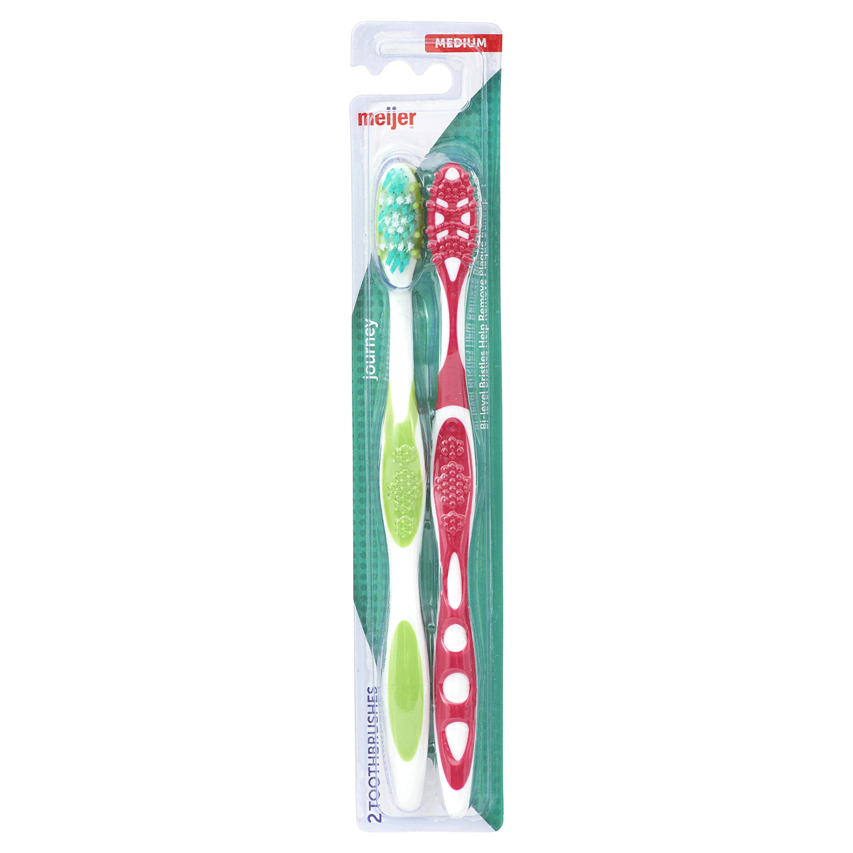 slide 1 of 5, Meijer Massaging Bristles Medium Toothbrushes, 2 ct