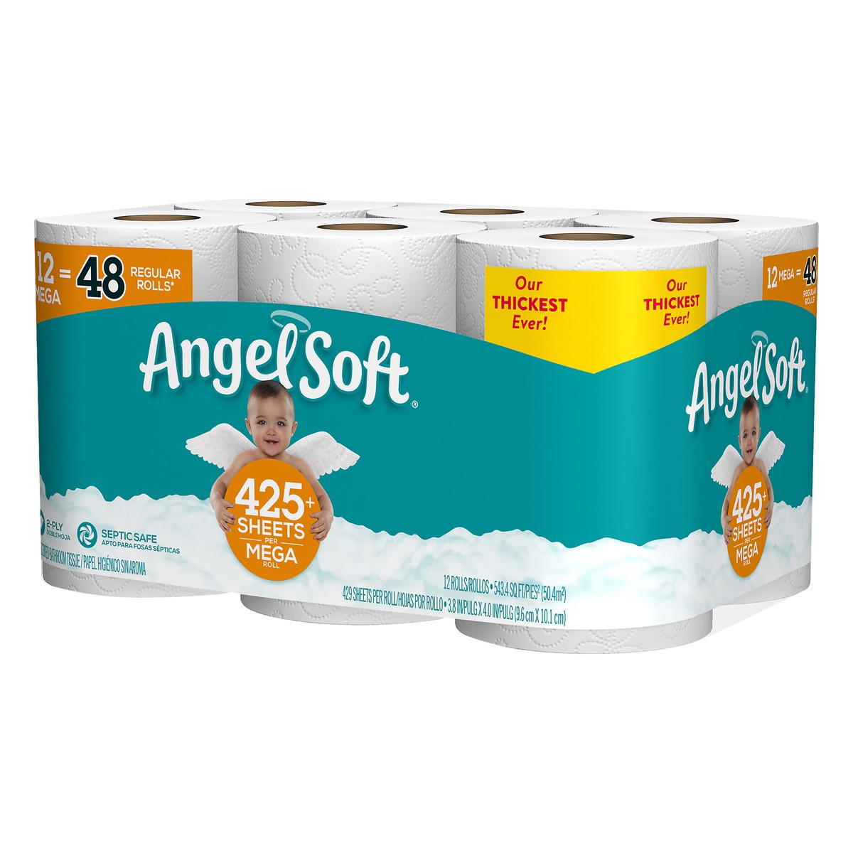 slide 3 of 5, Angel Soft Mega Roll 2-Ply Unscented Bathroom Tissue 12 ea, 12 ct