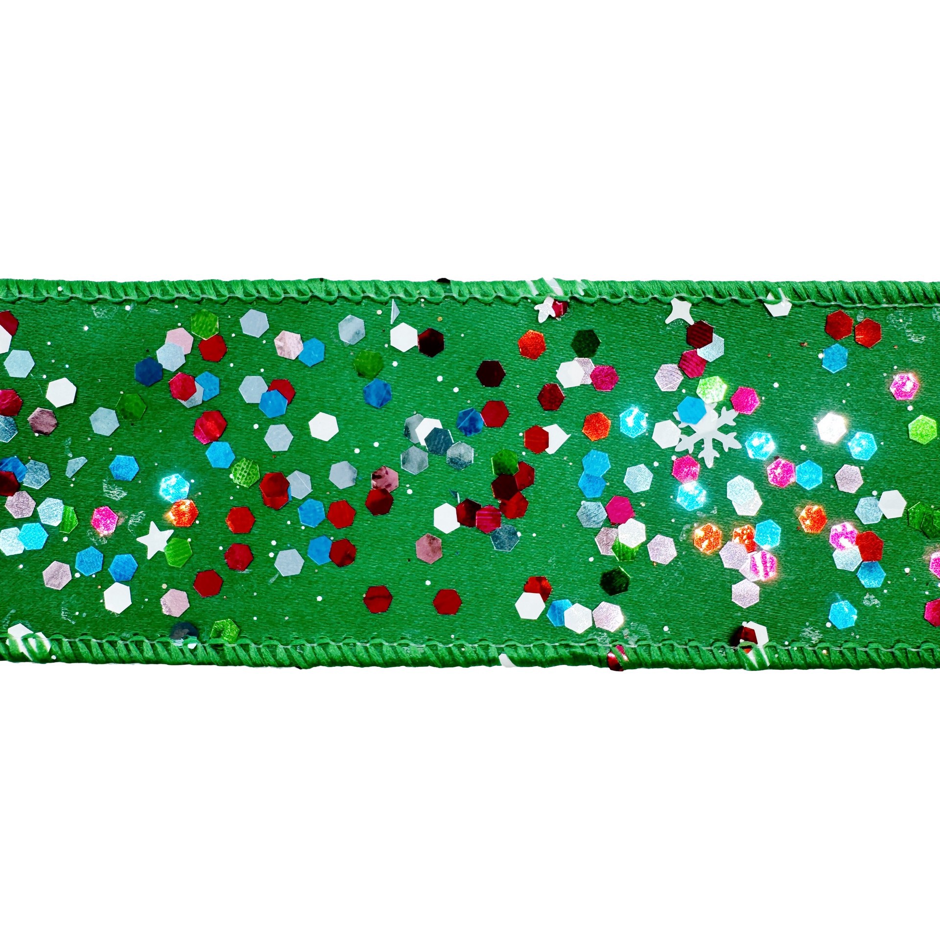 slide 2 of 3, 1.5" X 30ft. Green Confetti Wired Glitter Ribbon By Celebrate It, 1.5 in x 30 ft