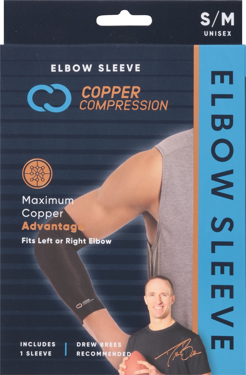 slide 3 of 9, Copper Compression S/M Unisex Elbow Sleeve 1 ea, 1 ct