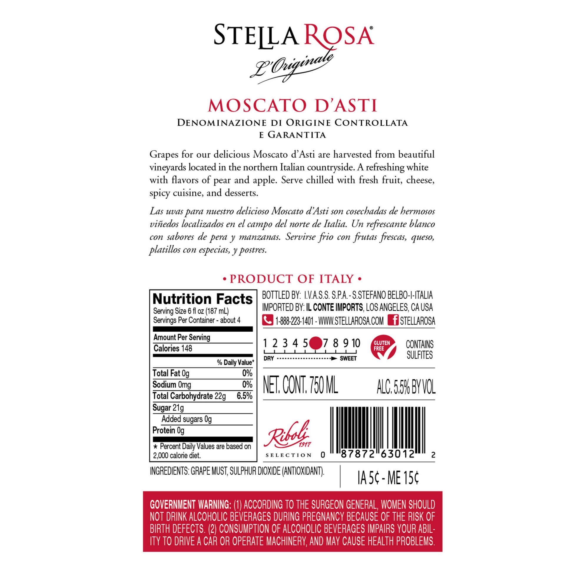slide 7 of 9, Stella Rosa Moscato D'Asti Semi-Sweet White Wine 750mL, 25.4 fl oz