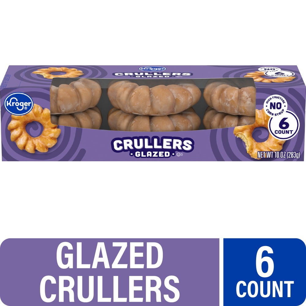 slide 1 of 3, Kroger Glazed Crullers Donuts, 6 count/1.66 oz