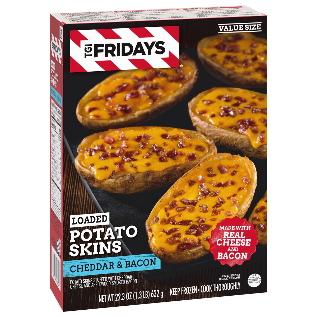 slide 7 of 9, TGI Fridays Loaded Cheddar & Bacon Potato Skins Value Size Frozen Snacks, 22.3 oz