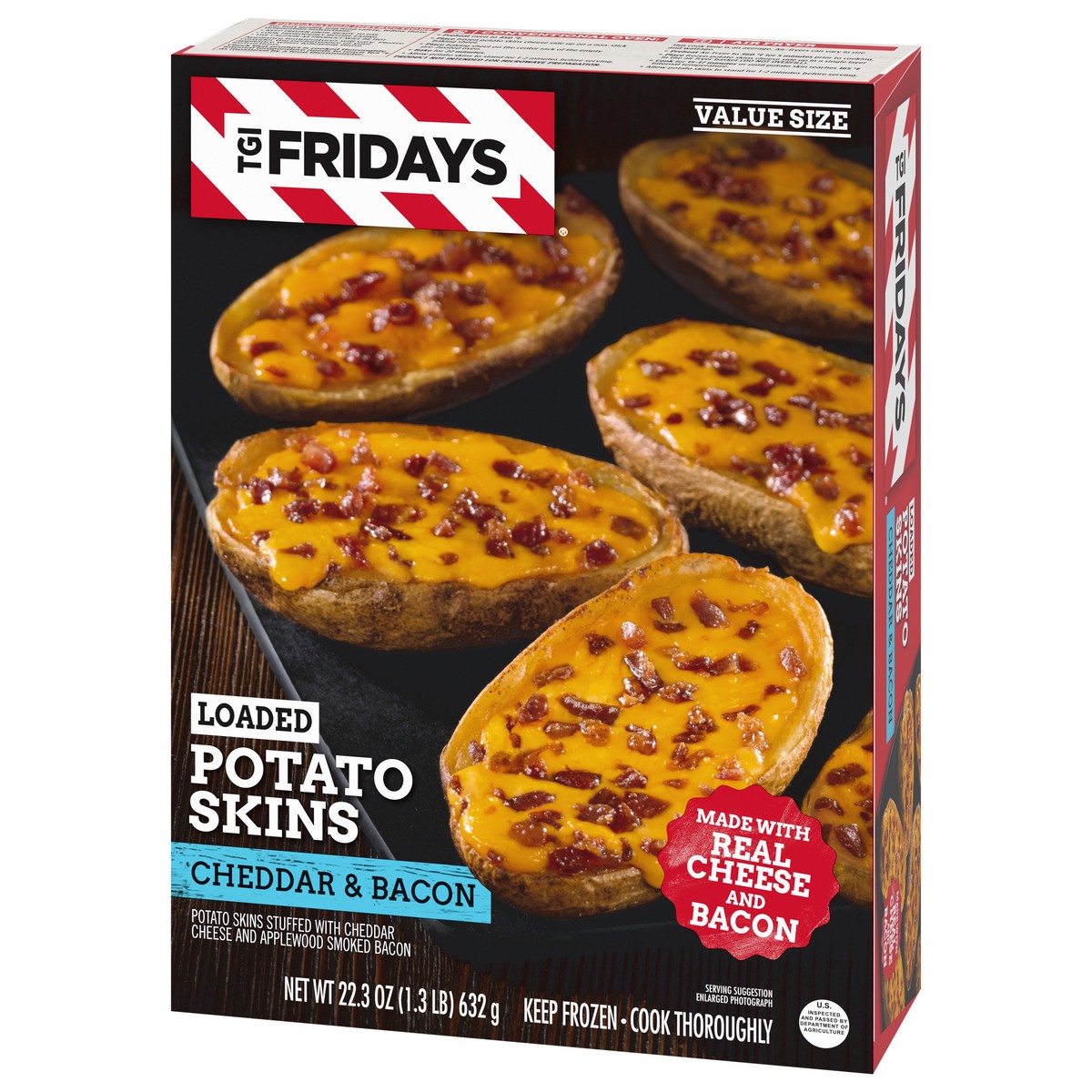 slide 6 of 9, TGI Fridays Loaded Cheddar & Bacon Potato Skins Value Size Frozen Snacks, 22.3 oz