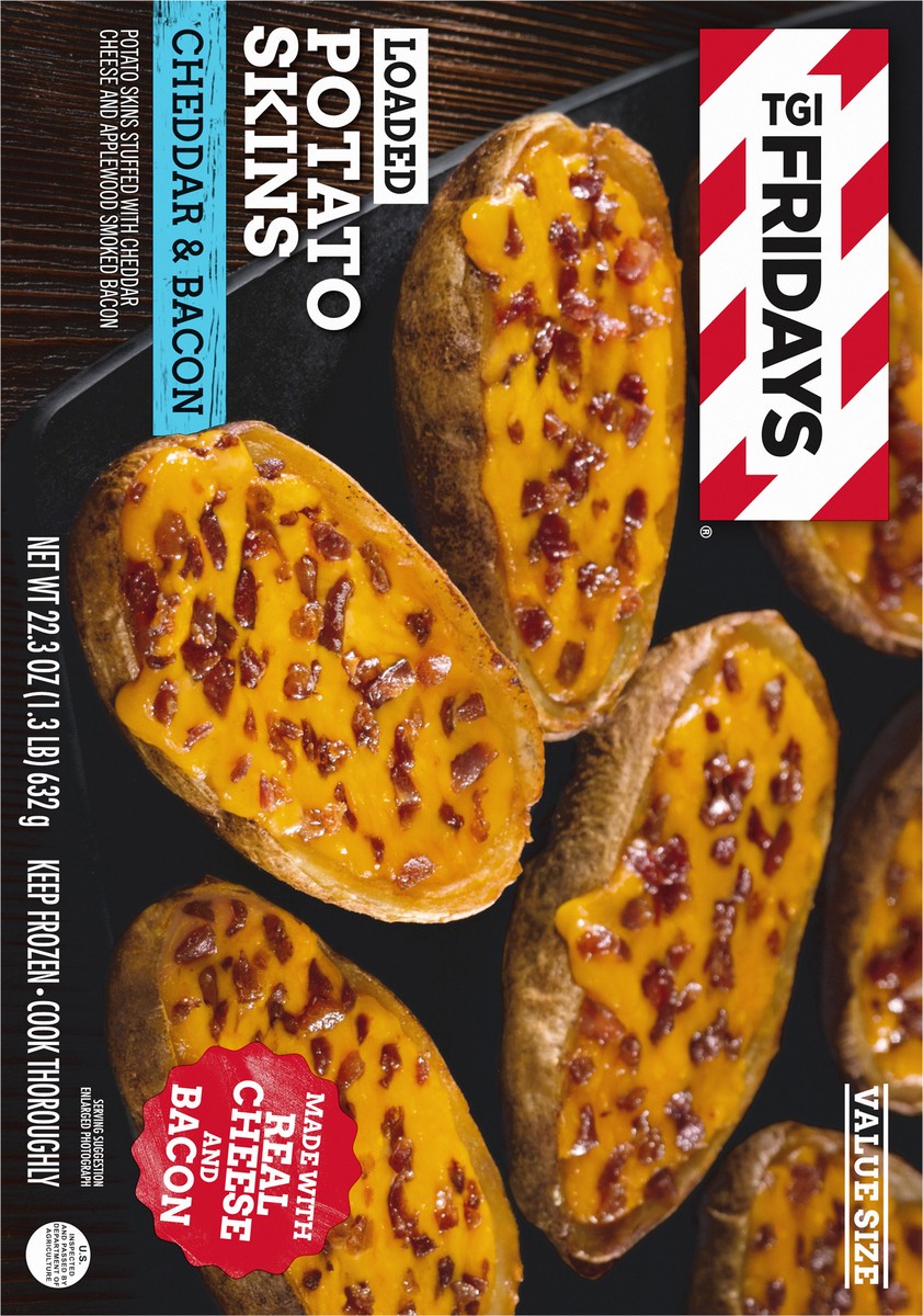 slide 2 of 9, TGI Fridays Loaded Cheddar & Bacon Potato Skins Value Size Frozen Snacks, 22.3 oz