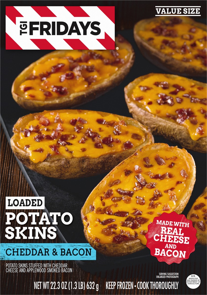 slide 3 of 9, TGI Fridays Loaded Cheddar & Bacon Potato Skins Value Size Frozen Snacks, 22.3 oz