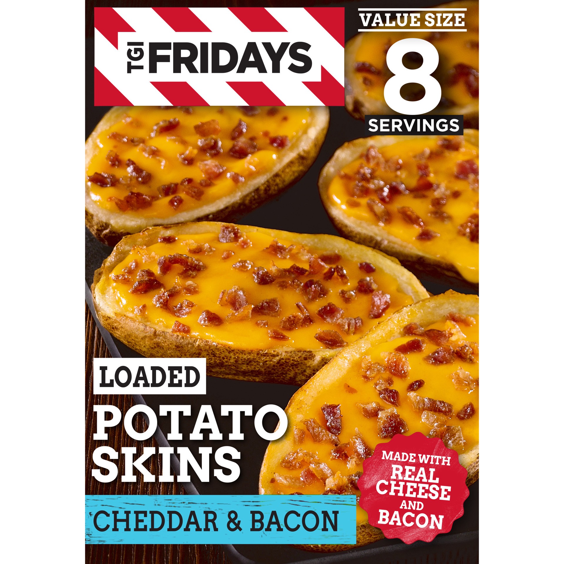 slide 1 of 9, T.G.I. Fridays TGI Fridays Loaded Cheddar & Bacon Potato Skins Value Size Frozen Snacks, 22.3 oz Box, 22.3 oz