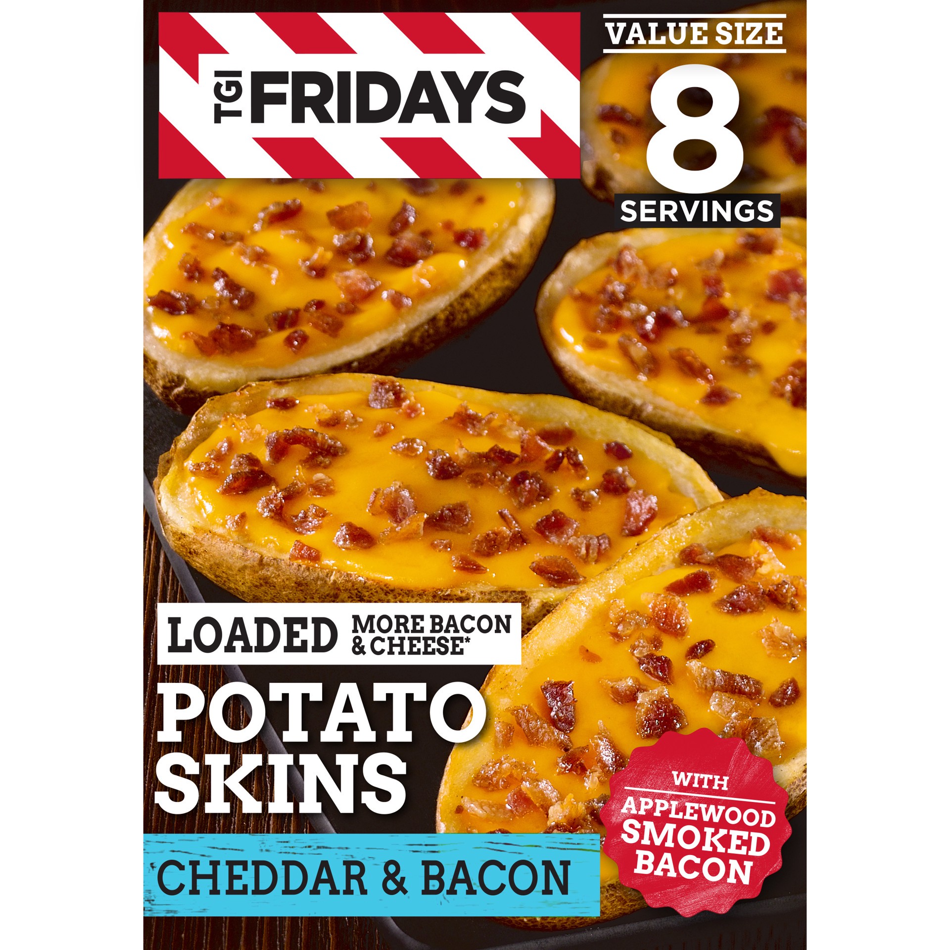 slide 1 of 6, TGI Fridays Loaded Cheddar & Bacon Potato Skins Value Size Frozen Snacks, 22.3 oz