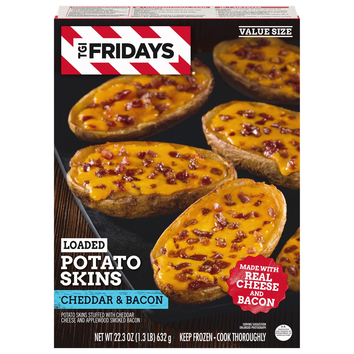 slide 1 of 9, TGI Fridays Loaded Cheddar & Bacon Potato Skins Value Size Frozen Snacks, 22.3 oz