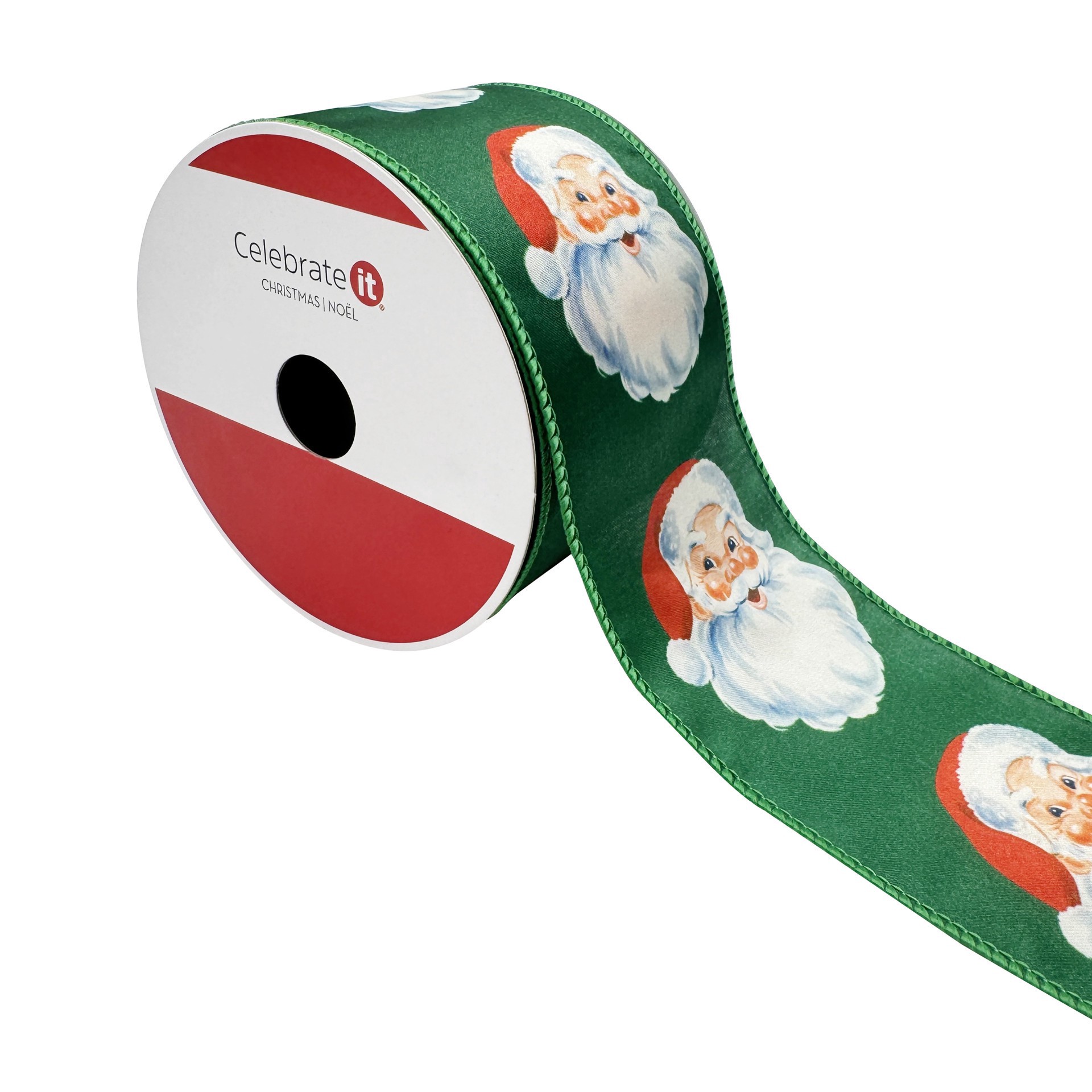slide 3 of 3, 2.5" X 20ft. Green Santa Wired Ribbon By Celebrate It, 2.5 in x 20 ft