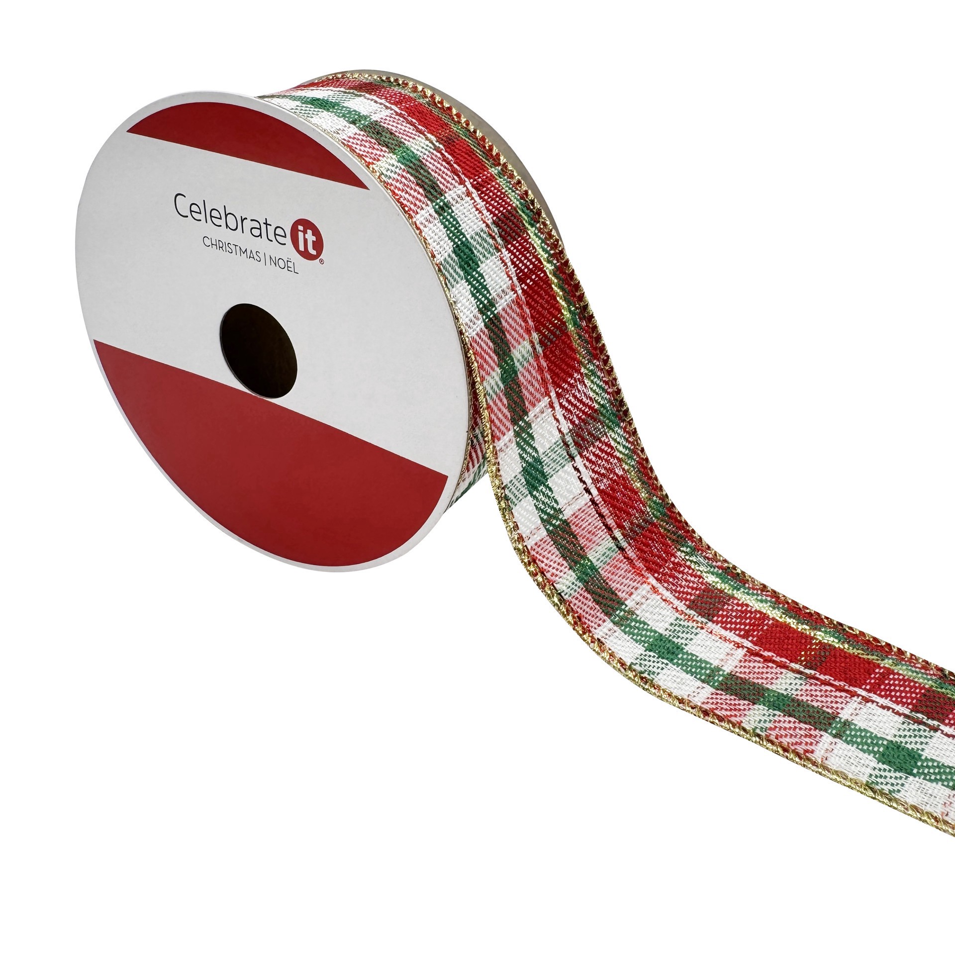 slide 3 of 3, 1.5" X 30ft. Red & Green Plaid Wired Ribbon By Celebrate It, 1.5 in x 30 ft