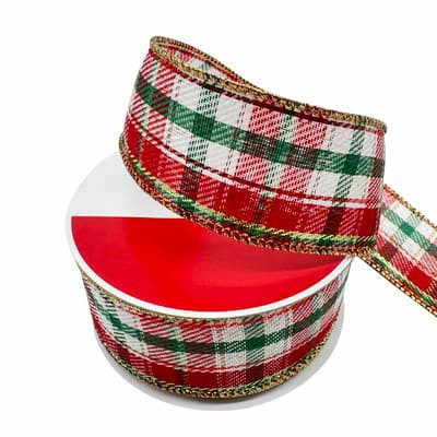 slide 1 of 3, 1.5" X 30ft. Red & Green Plaid Wired Ribbon By Celebrate It, 1.5 in x 30 ft