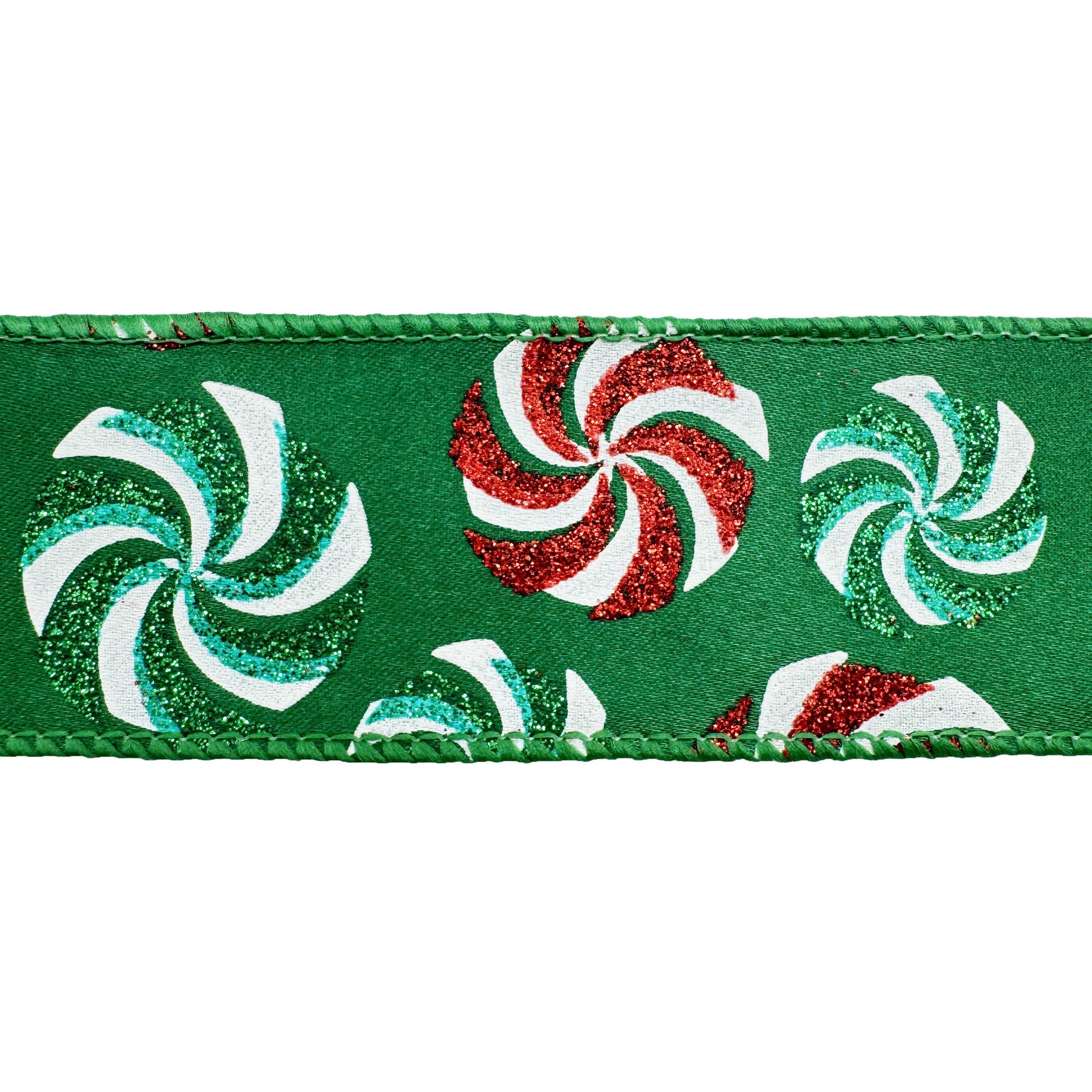 slide 3 of 3, 1.5" X 30ft. Green Glitter Peppermints Wired Ribbon By Celebrate It, 1.5 in x 30 ft