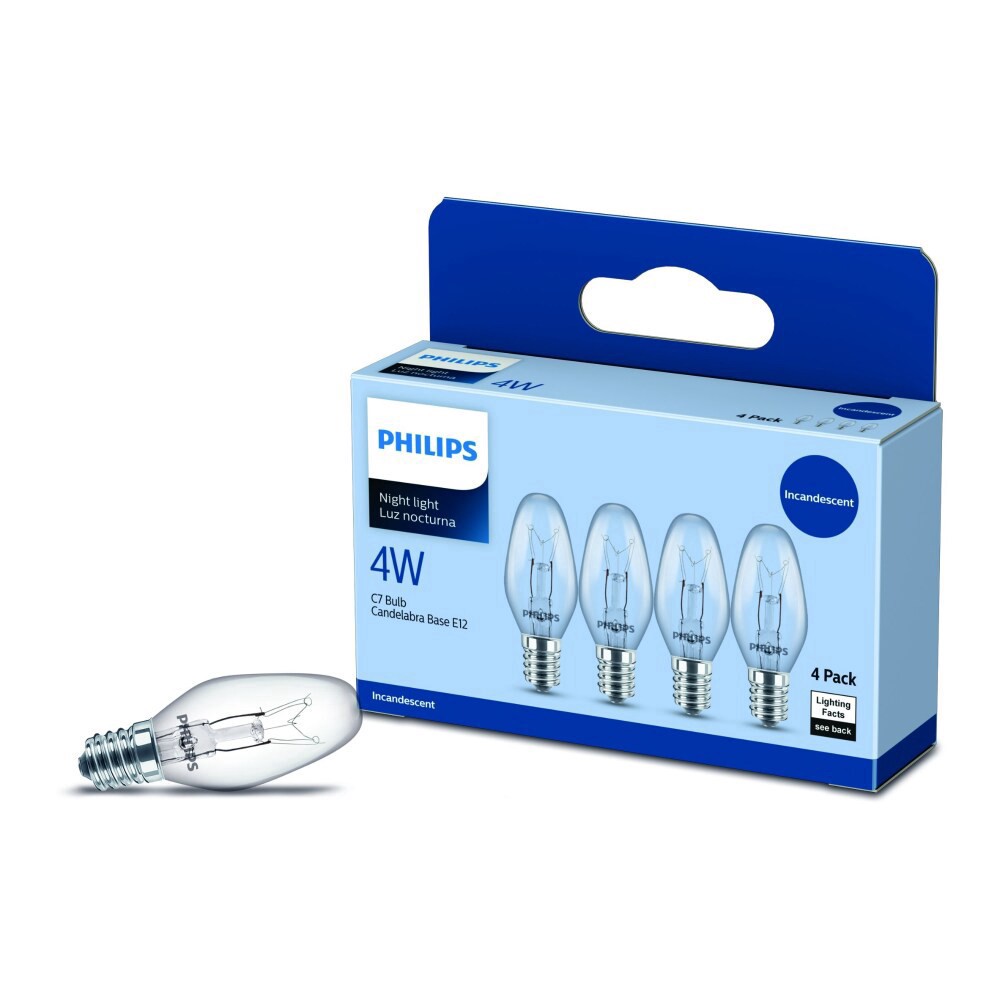 slide 5 of 5, Philips 4-Watt E12 Candelabra Base C7 Incandescent Night Light Bulb, 4 ct