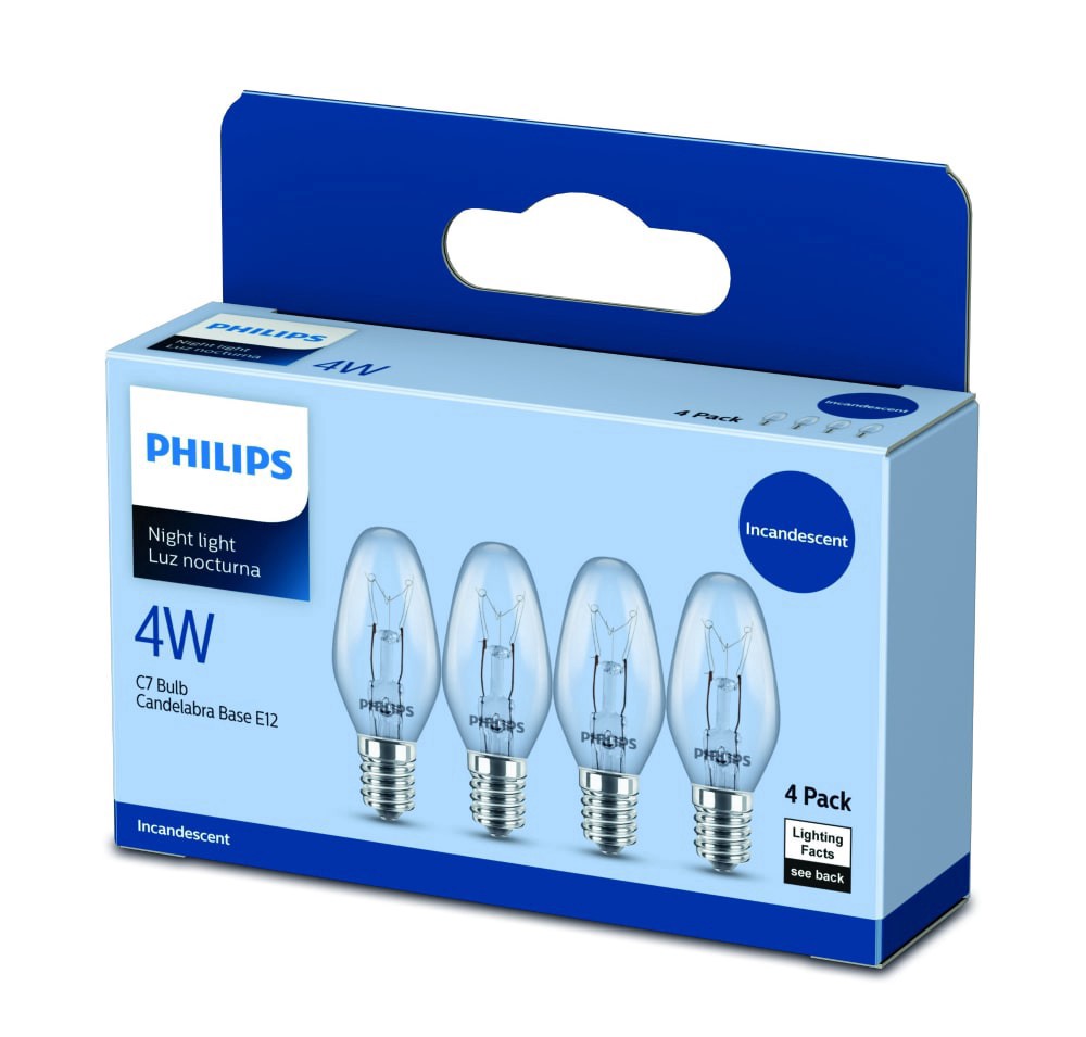 slide 2 of 5, Philips 4-Watt E12 Candelabra Base C7 Incandescent Night Light Bulb, 4 ct