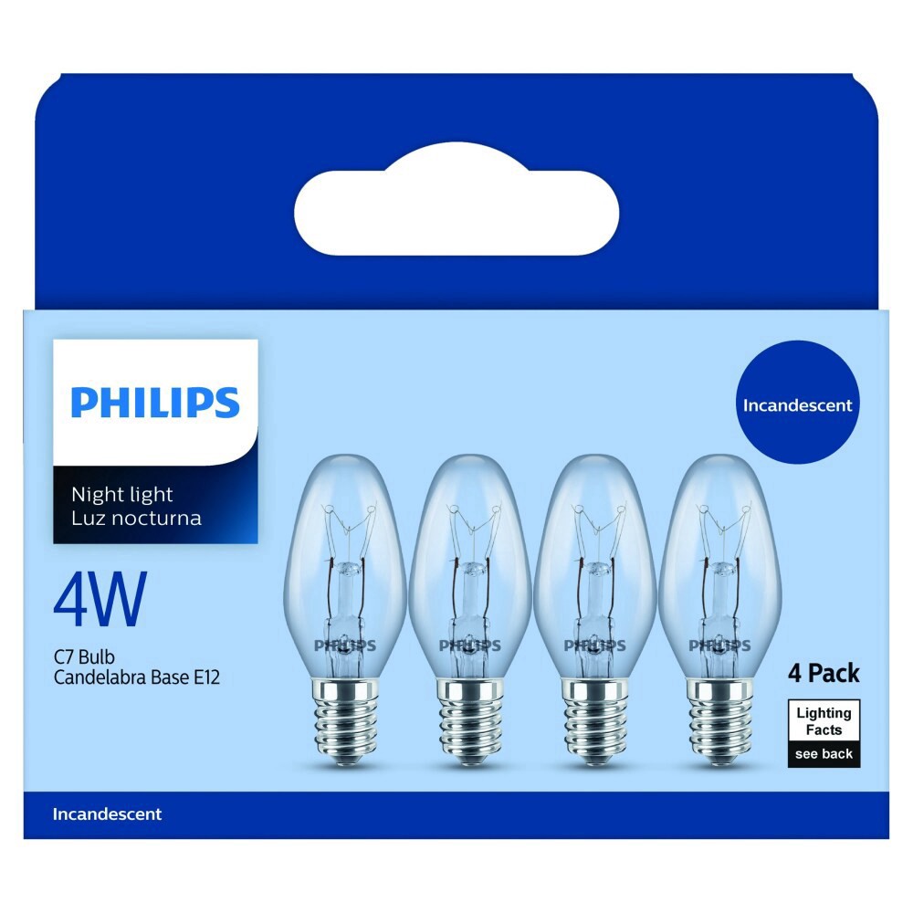 slide 3 of 5, Philips 4-Watt E12 Candelabra Base C7 Incandescent Night Light Bulb, 4 ct