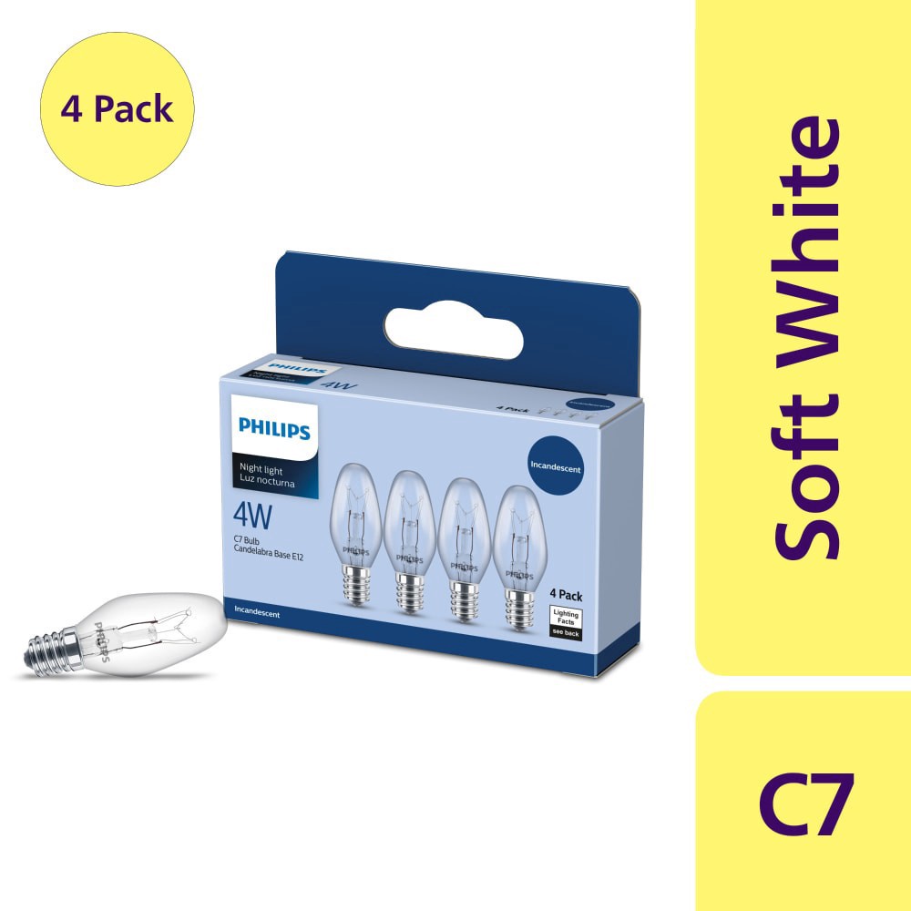 slide 1 of 5, Philips 4-Watt E12 Candelabra Base C7 Incandescent Night Light Bulb, 4 ct