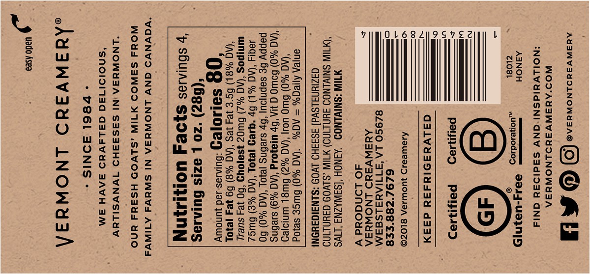 slide 10 of 13, Vermont Creamery Clover Blossom Honey Goat Cheese 4 oz. Carded Pack, 4 oz