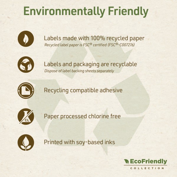 slide 8 of 9, Avery Ecofriendly Recycled Labels, Rectangle, 2/3"" X 1-3/4"", Matte White, Pack Of 600, 600 ct