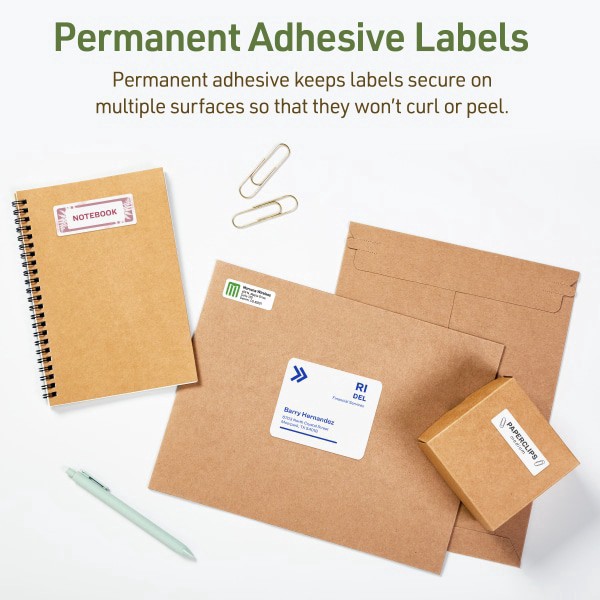 slide 6 of 9, Avery Ecofriendly Recycled Labels, Rectangle, 2/3"" X 1-3/4"", Matte White, Pack Of 600, 600 ct