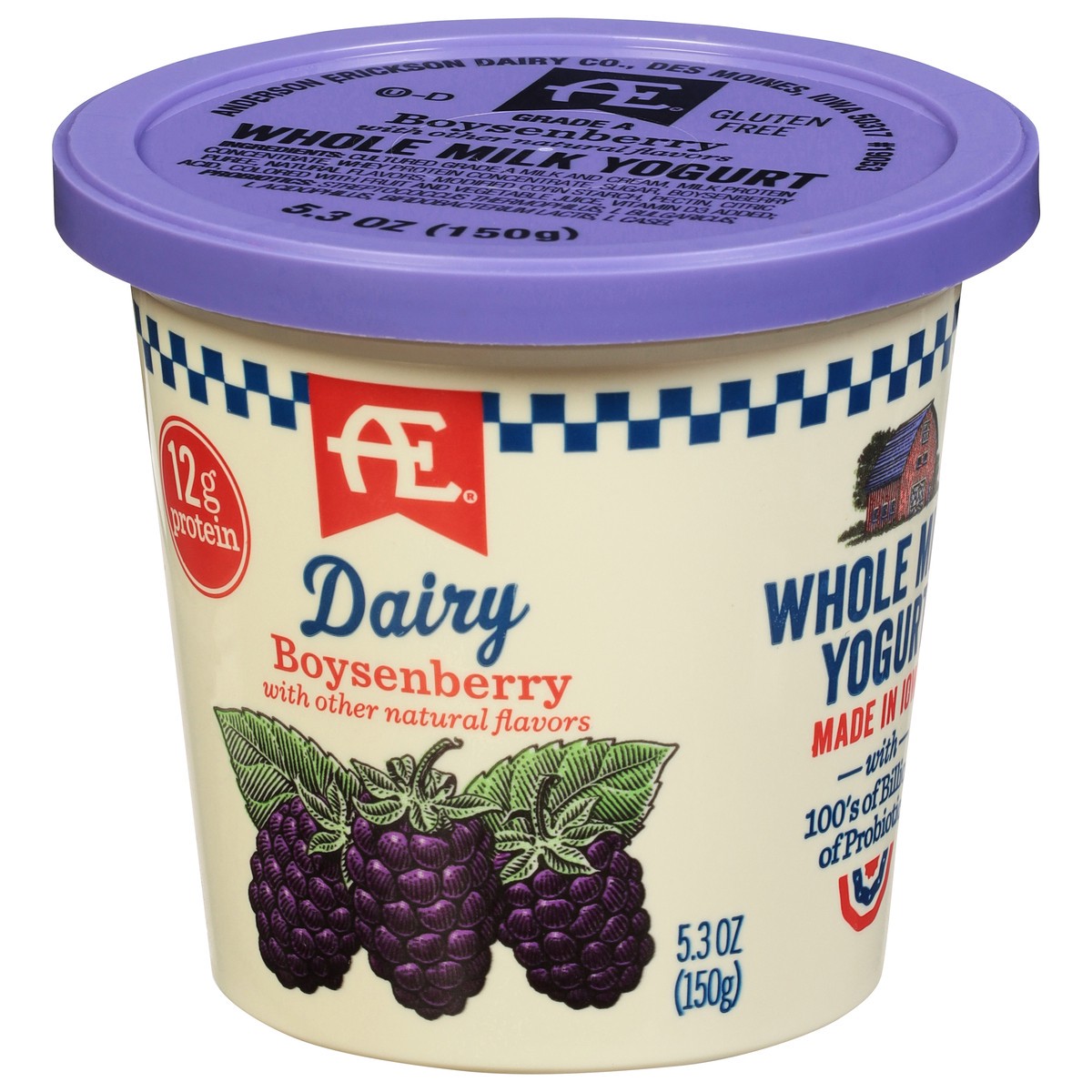 slide 8 of 9, AE Dairy Whole Milk Boysenberry Yogurt 5.3 oz, 5.3 oz