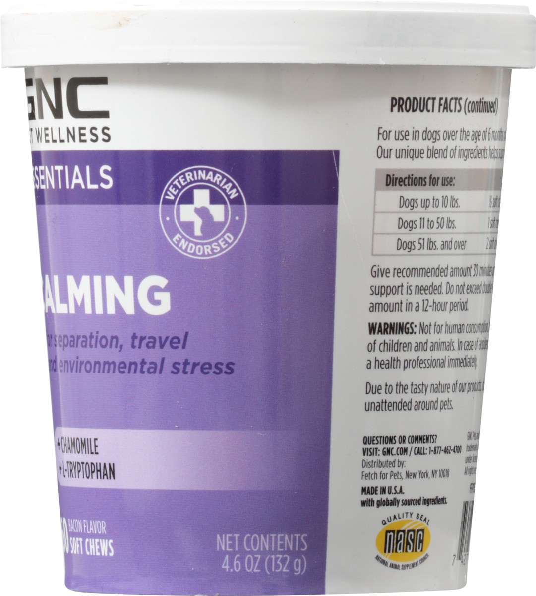 slide 12 of 12, GNC Pet Wellness Essentials Adult Dog Bacon Flavor Calming 60 Soft Chews, 60 ct