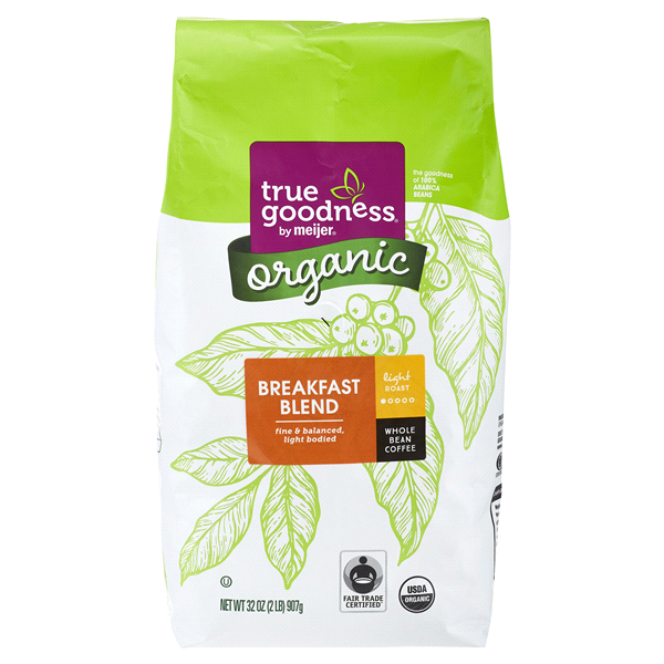 slide 1 of 4, Meijer Organic Breakfast Blend Whole Bean Coffee, 32 oz
