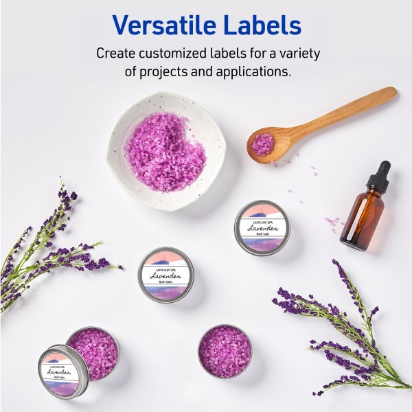 slide 3 of 10, Avery Printable Waterproof Labels With Sure Feed, Round, 2"" Diameter, Matte White, Pack Of 96, 96 ct