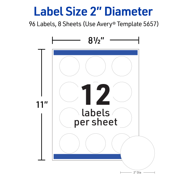 slide 2 of 10, Avery Printable Waterproof Labels With Sure Feed, Round, 2"" Diameter, Matte White, Pack Of 96, 96 ct