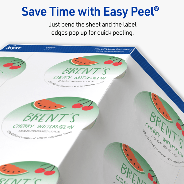 slide 10 of 10, Avery Printable Waterproof Labels With Sure Feed, Round, 2"" Diameter, Matte White, Pack Of 96, 96 ct
