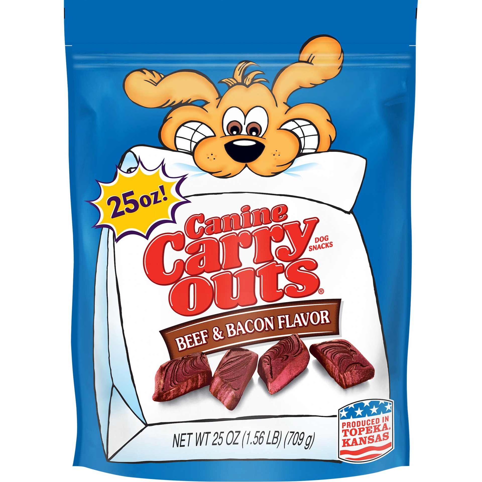 slide 1 of 1, Canine Carry-Outs Dog Snack, Beef & Bacon, 25 oz