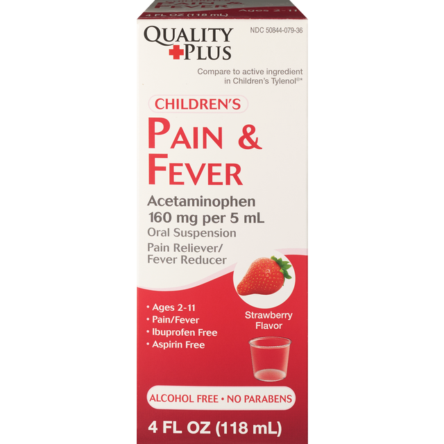 slide 1 of 1, Quality Plus Children's Pain & Fever Rlf Strawberry Liquid, 4 oz