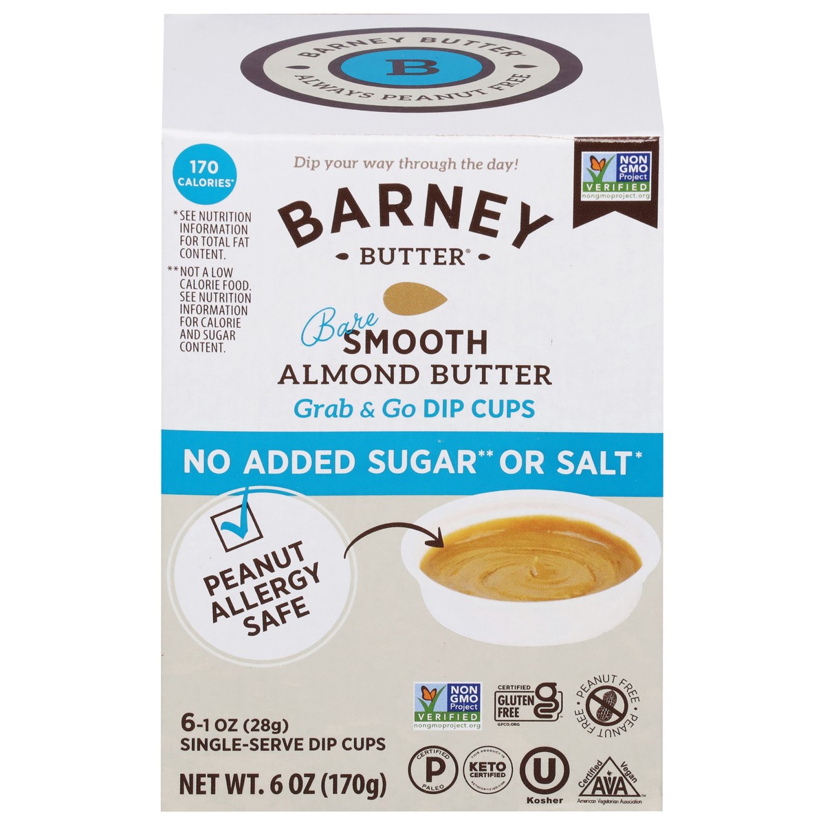 slide 1 of 13, Barney Grab & Go Dip Cups Bare Smooth Almond Butter 6 - 1 oz Cups, 6 ct