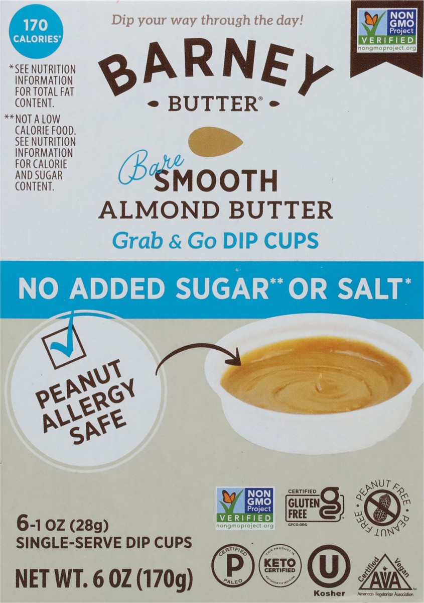 slide 6 of 13, Barney Grab & Go Dip Cups Bare Smooth Almond Butter 6 - 1 oz Cups, 6 ct